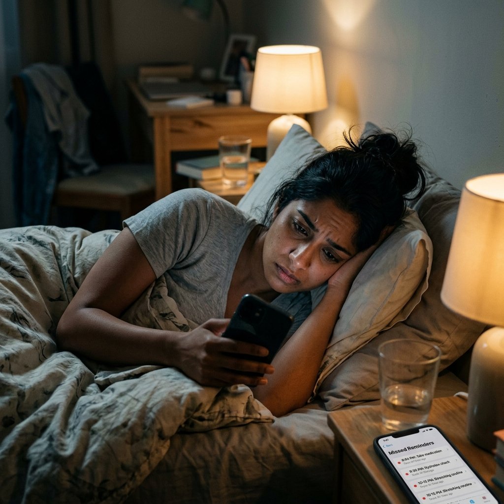 Person overwhelmed trying to track dosage and schedule